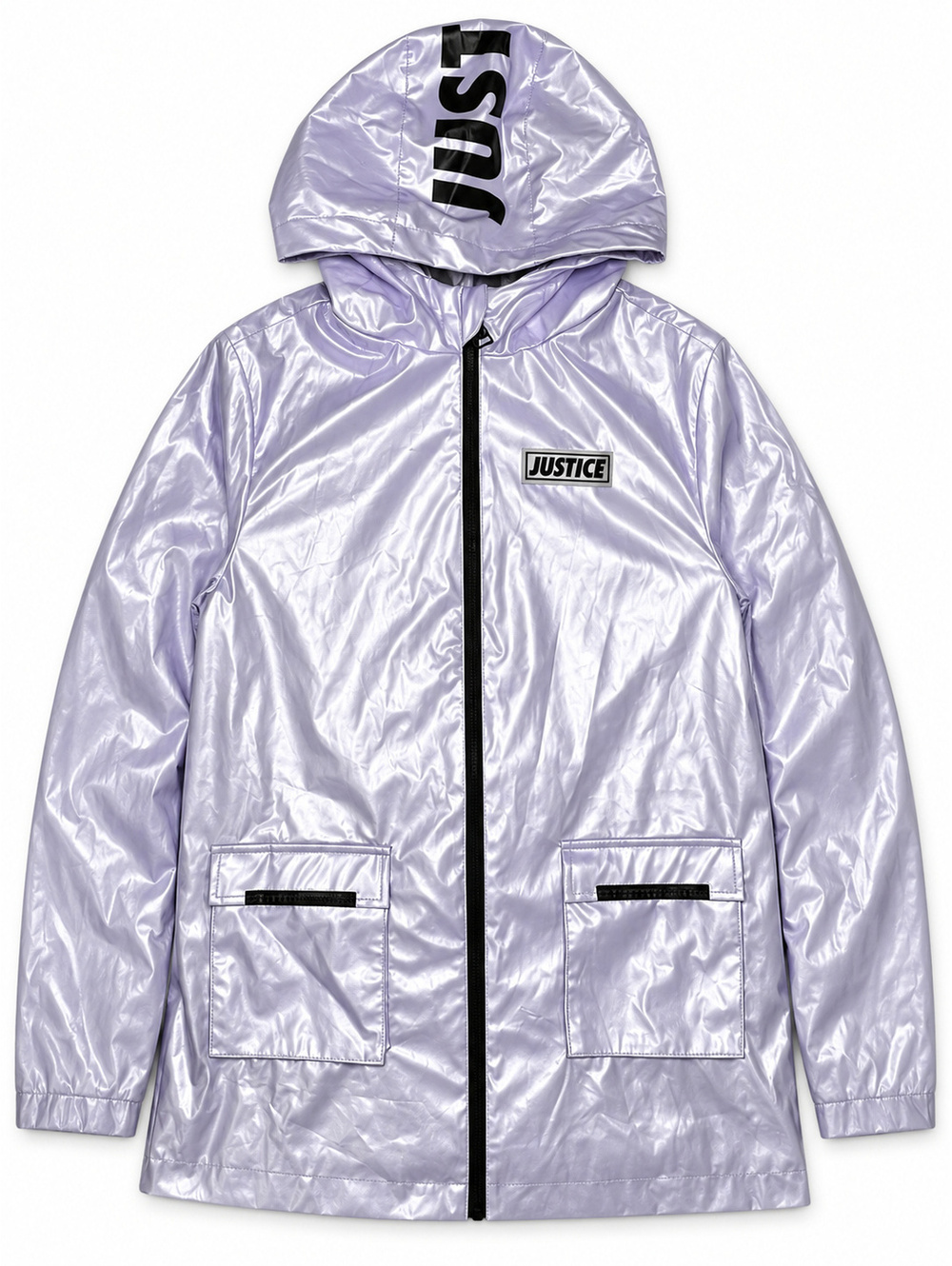 Justice Girls' Silver Lilac Hooded Raincoat Jacket XL (16/18)